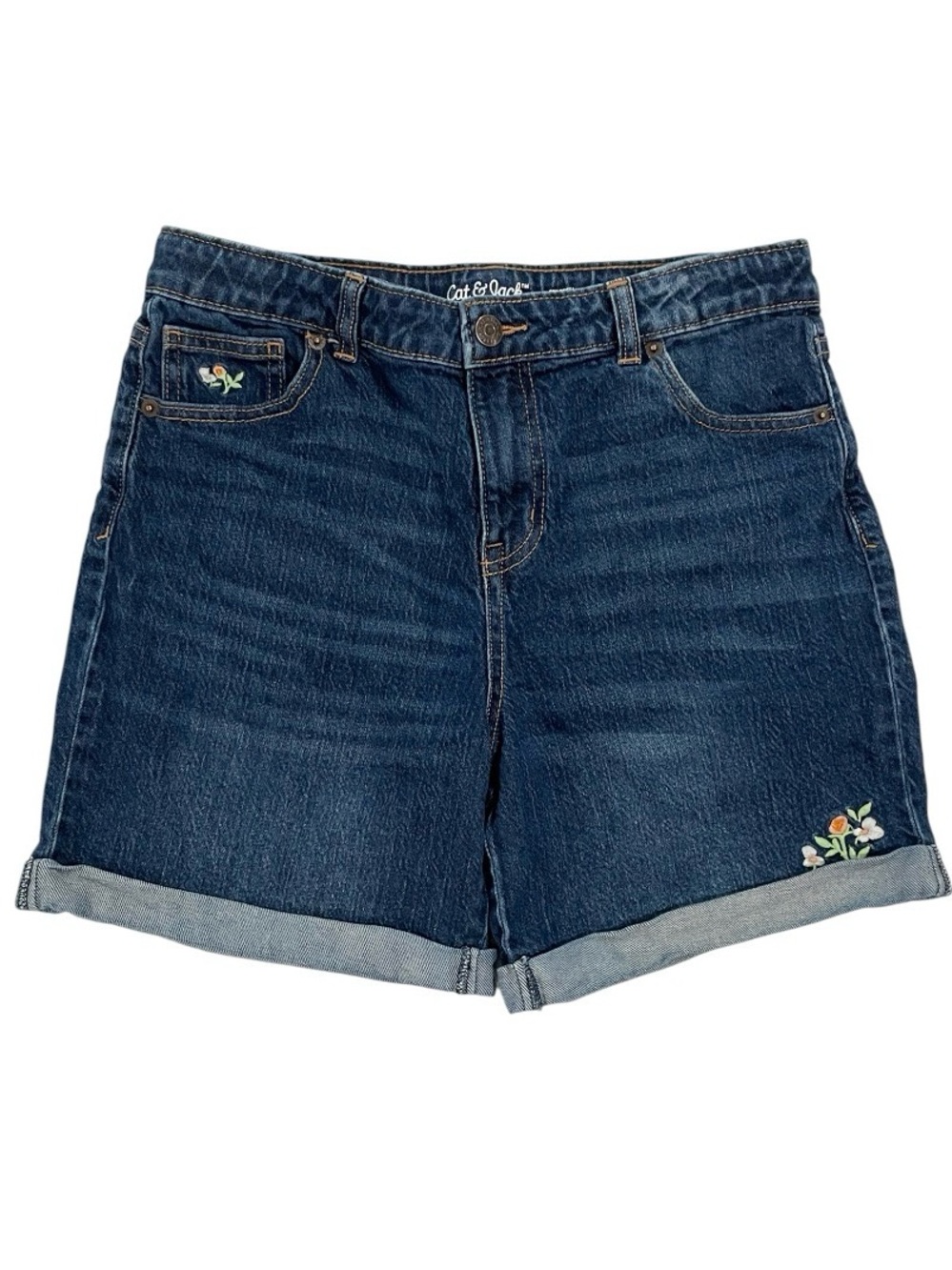 Cat & Jack relaxed midi shorts with cuffed hem and floral embroidery
